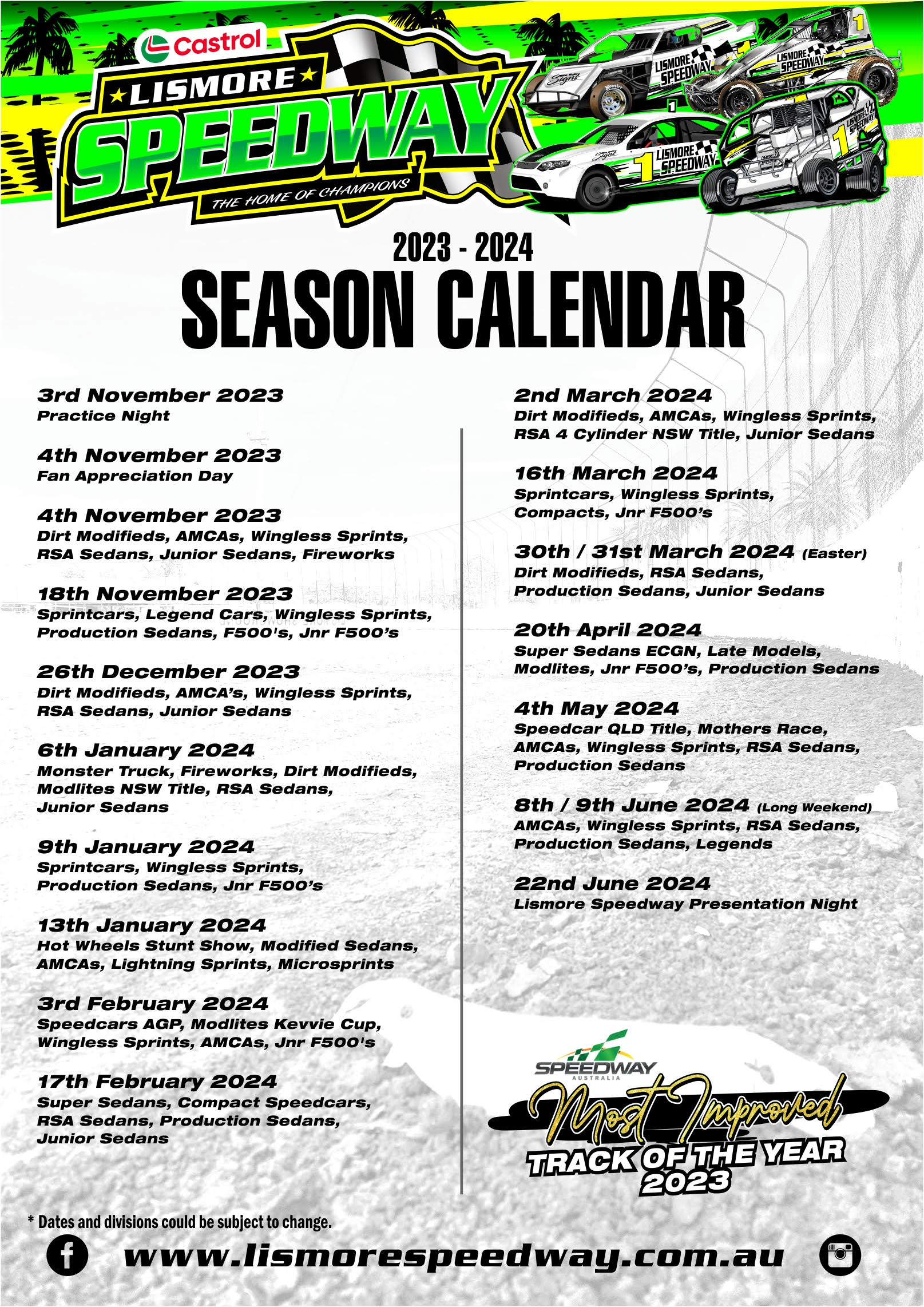 Season Calendar Lismore Speedway